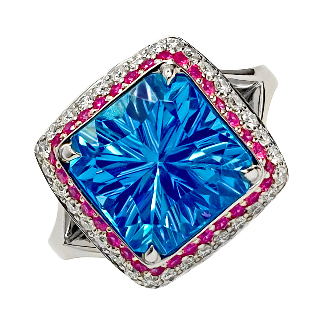 Platinum Topaz, Sapphire & Diamond Ring