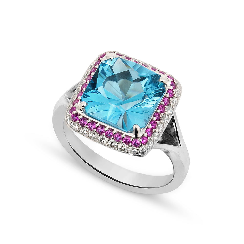 Platinum Topaz, Sapphire & Diamond Ring