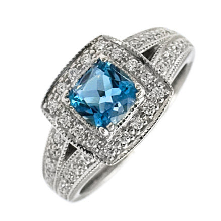 Platinum Aquamarine & Diamond Ring